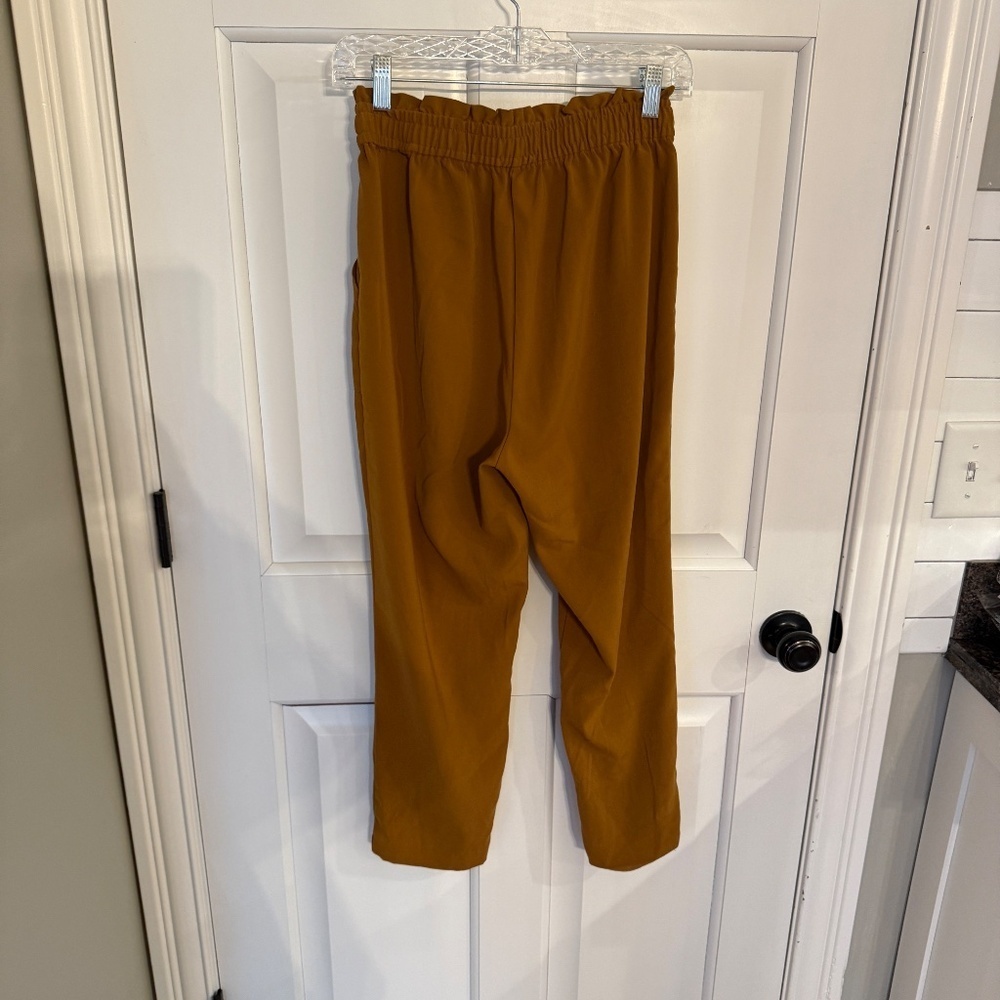 ZARA High Waisted Paper Bag Straight Leg Trouser Pants Mustard Yellow 31891 - Picture 6 of 15